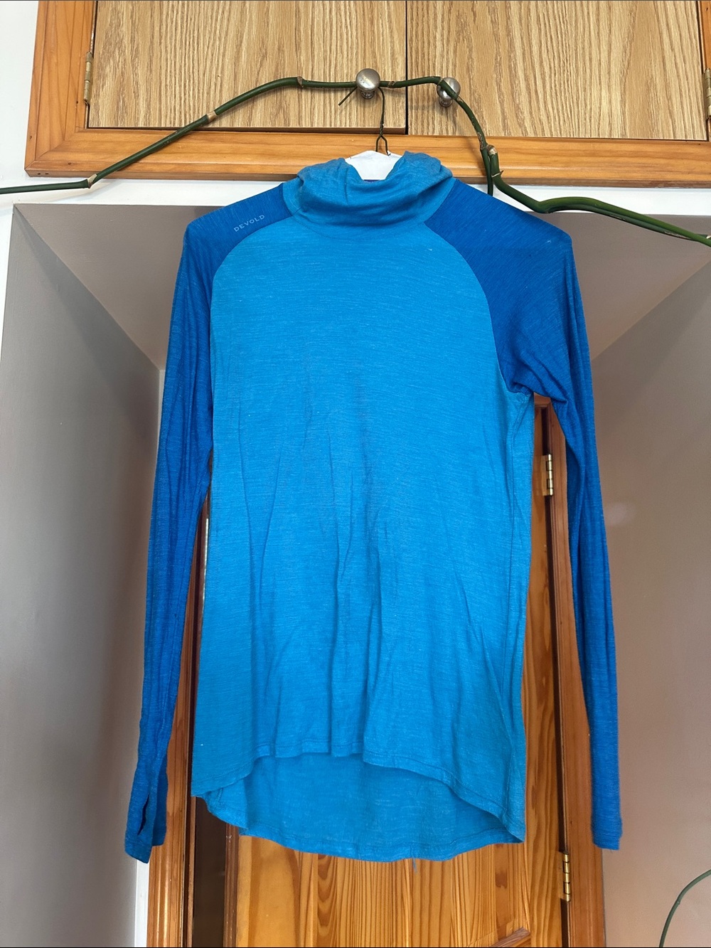 Devold Merino Wool Hooded Long Sleeve Base Layer Size Small Blue